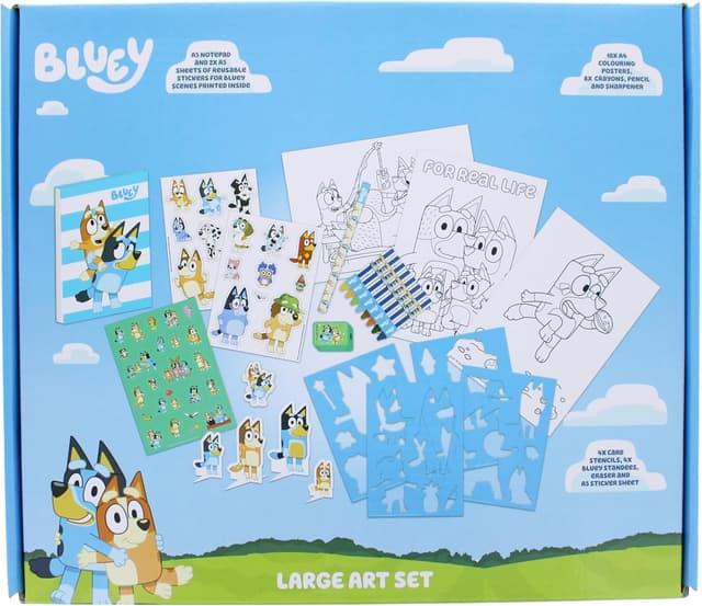 Detalle de Blueprint Collections Bluey Large Art Set (A4 colouring posters, stickers & stencils kit)