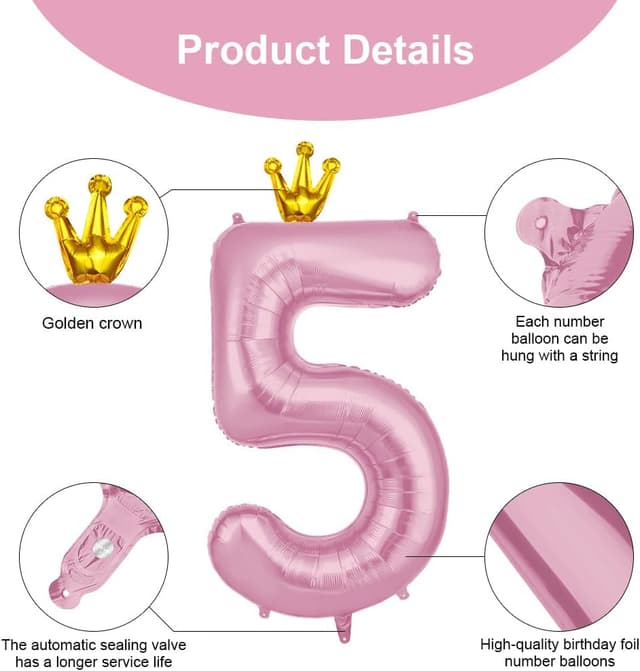 Thumbnail 2 de AOOSU Crown Pink 40in Number Balloons