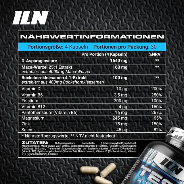 Detalle 2 de Test Xtreme Booster Kapseln für Männer von Iron Labs Nutrition – 120 vegane Kapseln mit D-Asparaginsäure, Maca, Zink & Magnesium