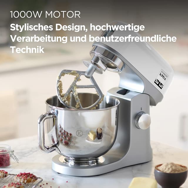 Detalle de Kenwood kMix KMX750WH Küchenmaschine mit 5-l-Edelstahl-Schüssel, 1.000-Watt und Patisserie-Set (weiß)
