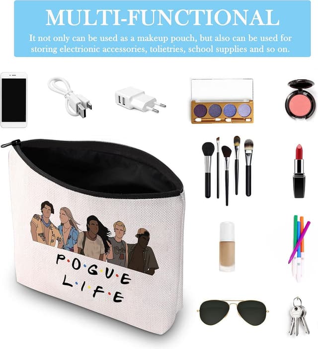 Detalle de Outer Pogue Life Banks Zipper Pouch OBX North Carolina Friends John B JJ Pope Kiara Makeup Bag for Women (Beige)