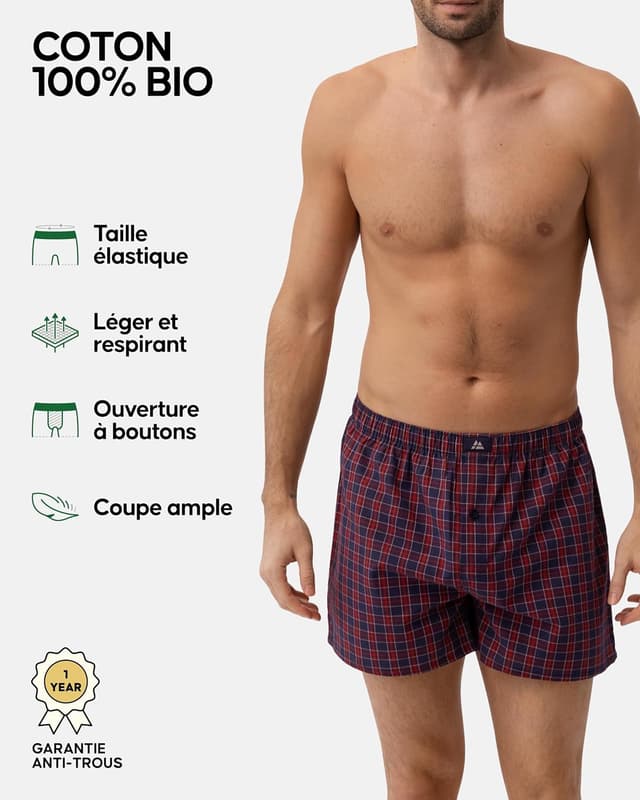 Detalle 2 de DANISH ENDURANCE Boxers Tissés 100% Coton Bio lot 4