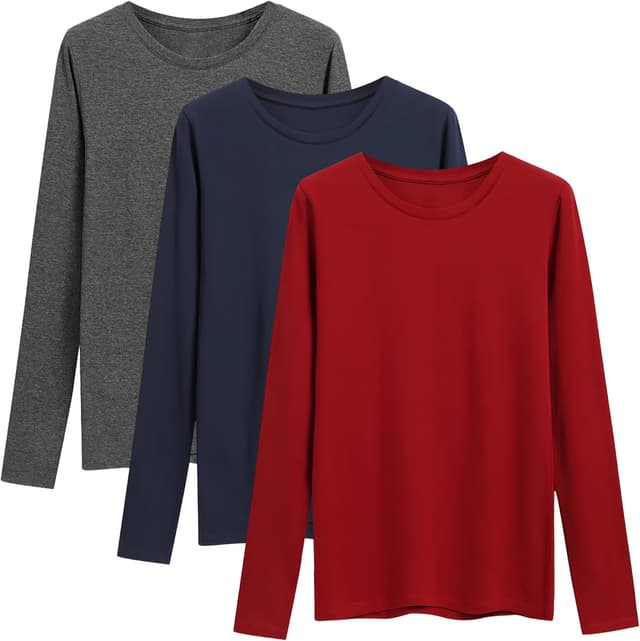 Detalle de LiKing Maglietta donna a maniche lunghe con scollo tondo in cotone (3 pack) 6151