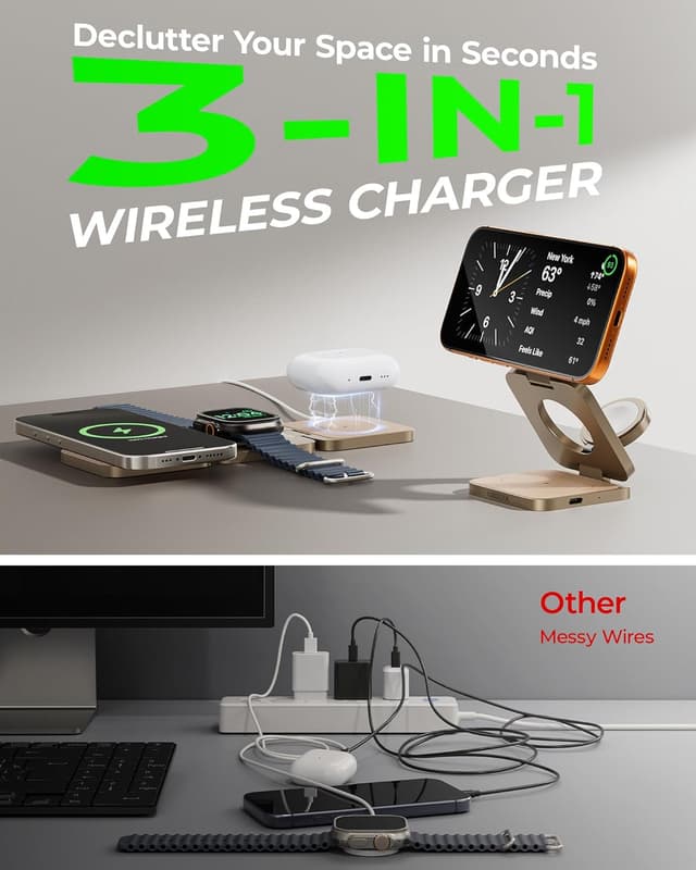 Detalle 2 de LULULOOK Station de charge magnétique 3 en 1 Qi2.2 25 W (iPhone, Apple Watch, AirPods)