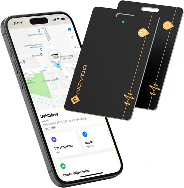 Detalle de NOVOO lot de 2 cartes de suivi de portefeuille rechargeables avec Apple Find My (iOS uniquement)