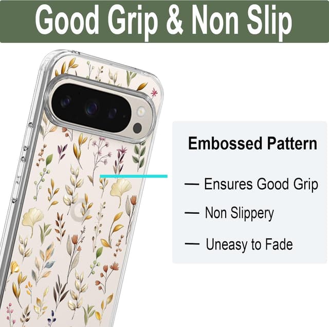 Detalle de Unov Hülle für Google Pixel 9 Pro XL – klare, schlanke Soft-TPU-Schutzhülle mit Prägung (Goldener Garten)