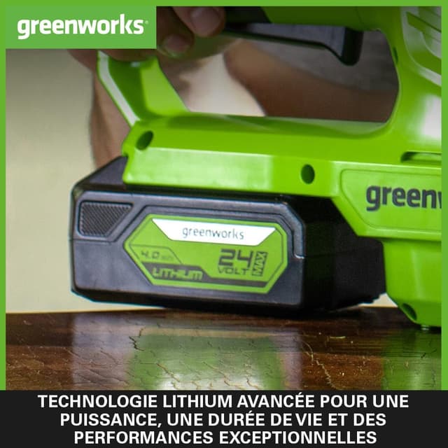 Detalle de Greenworks G24B4 + G24UC : batterie lithium-ion 24V 4Ah et chargeur d’origine 60W