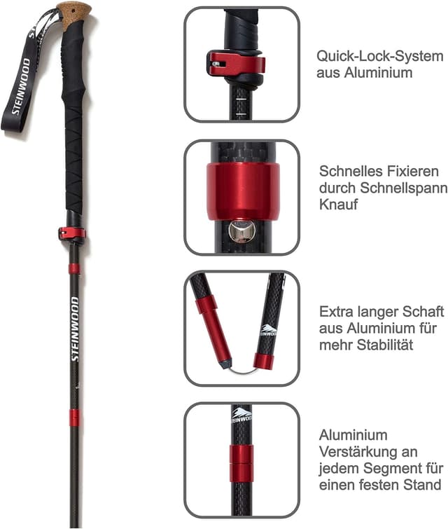 Detalle de Steinwood Premium Carbon Wanderstöcke 115-135