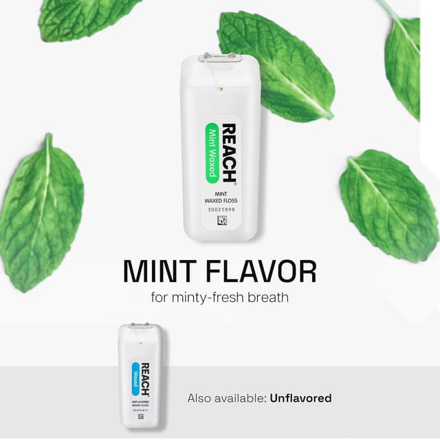 Thumbnail 6 de REACH Waxed Dental Floss (Mint) — Shred-Resistant, Plaque Remover, Smooth Glide, PFAS-Free, 6 Pack
