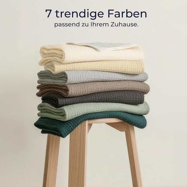 Detalle 2 de Dreamzie Musselin Tagesdecke 220x240 cm (Baumwolle, Oeko-Tex) – Taupe