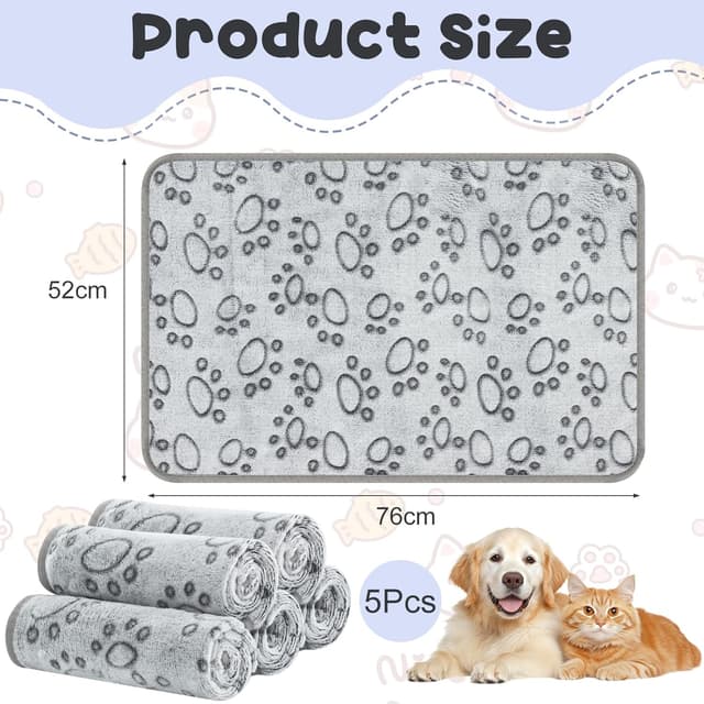 Detalle de Omtofo 5 pezzi coperta lavabile in flanella grigia (76×52 cm) per cani e gatti di piccola e media taglia