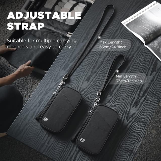 Detalle de DUGRAFT Multiple Passport Holder Travel Family (RFID Blocking) – Waterproof Black Document Wallet with Straps