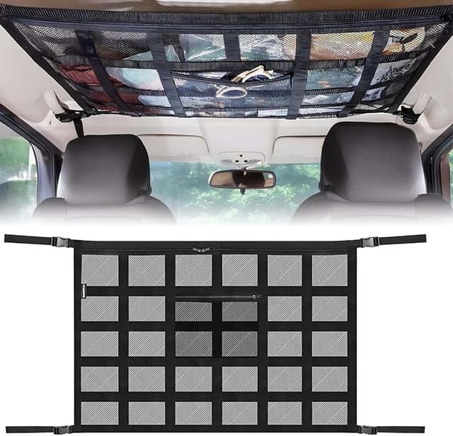 Detalle de KMFCSHS 2023 Improved Car Storage Nets – Adjustable SUV roof cargo net organiser for long trips & camping