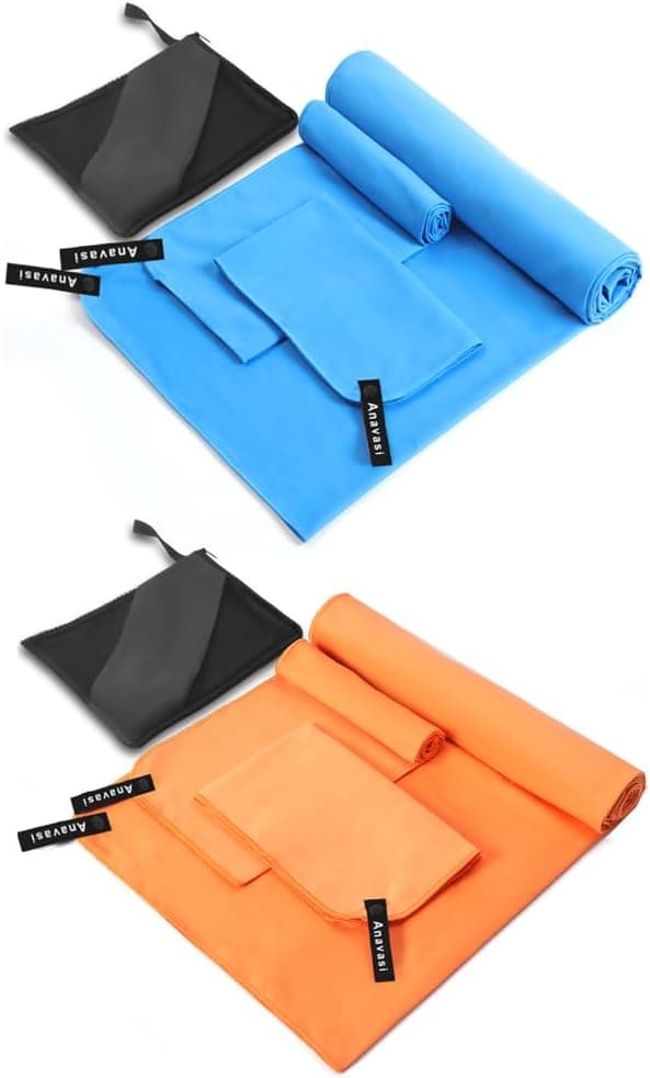 Detalle de Anavasi 6 PCS Microfibre Towels for Adults (gym, travel) with net bag – Dark Blue and Orange