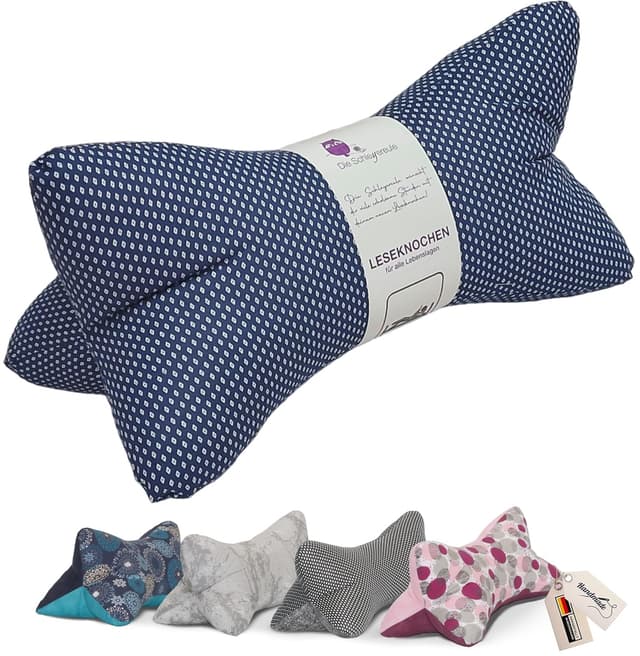Detalle de Leseknochen Nackenkissen Sterne Streifen „Dezent Blau“ – handgestopft, waschbar, vielseitig nutzbar