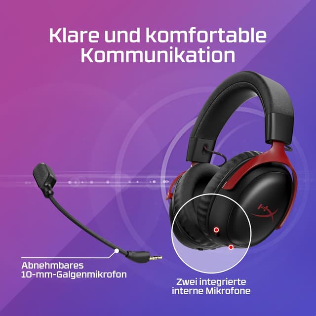 Detalle de HyperX Cloud III S – kabelloses Gaming-Headset mit Bluetooth & 2,4 GHz, bis zu 120 Std. Akku, abnehmbares 10-mm-Mikrofon (weiß)