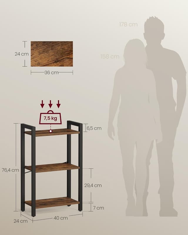 Detalle de VASAGLE scaffale a 3 ripiani LLS098K02 stile industriale marrone vintage e nero inchiostro