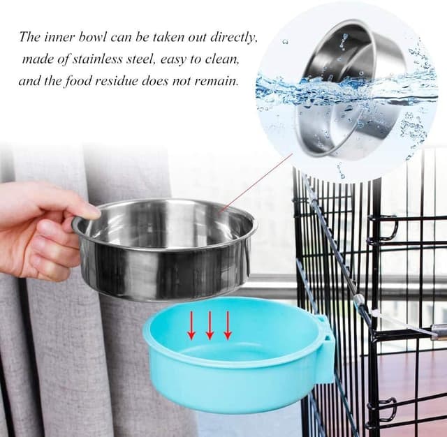 Detalle de SUOXU 2-in-1 Crate Hanging Dog Bowl (stainless steel) – 18cm, 850ml