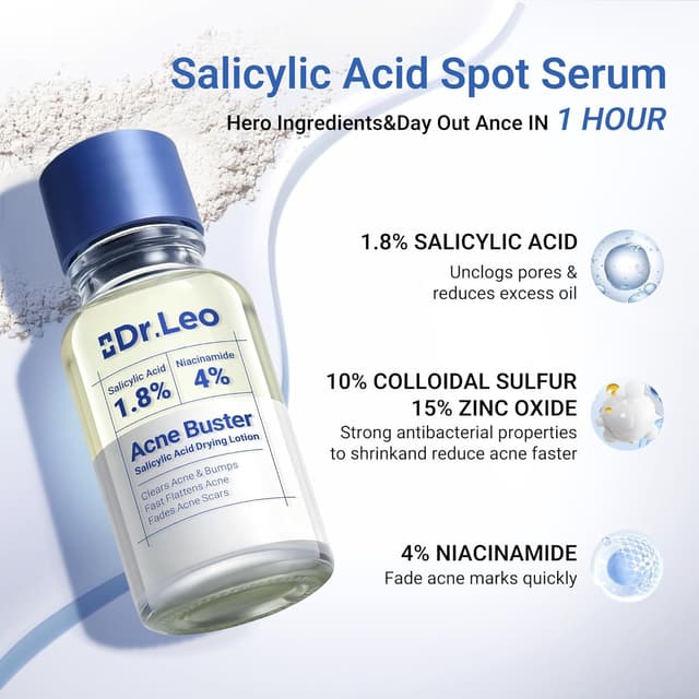 Detalle 2 de Dr.Leo 1.8% Salicylic Acid Spot Serum (20 ml) for Acne-Prone Sensitive Skin