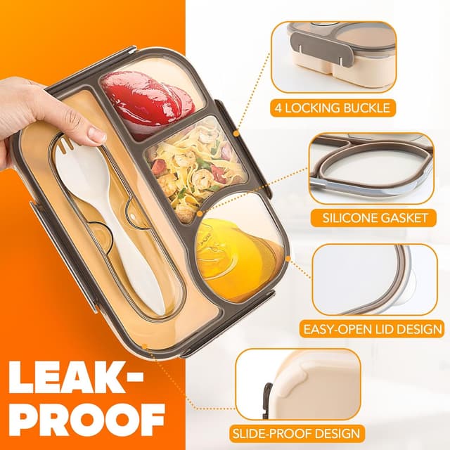 Detalle 2 de EASYFUN Bento Box Adult 4-Compartment Lunch Box 🍱