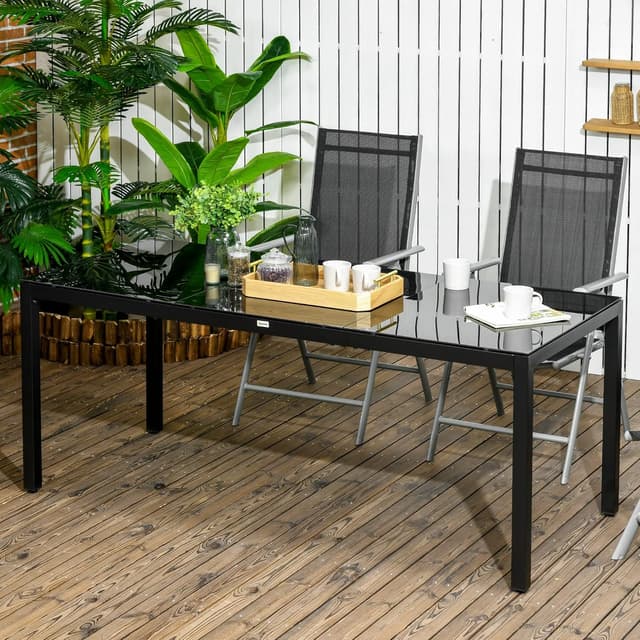 Detalle 2 de Outsunny Table de jardin rectangulaire pour 8 personnes en aluminium et verre trempé, 180 x 80 x 72 cm (noir)