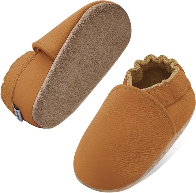 Detalle 2 de HMIYA Weiche Leder-Krabbelschuhe & Lauflernschuhe mit Wildledersohle für Babys (0–24 Monate)