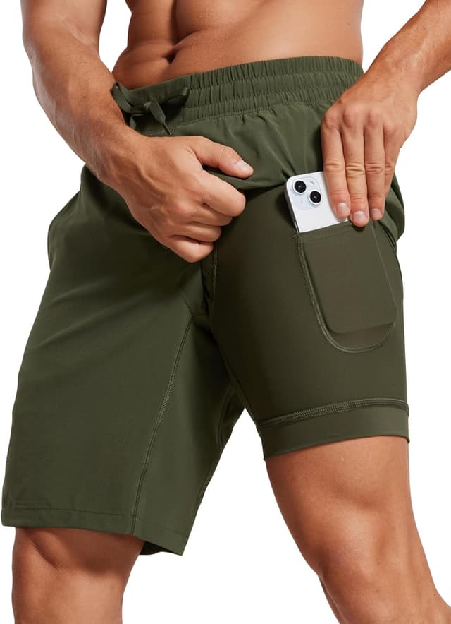 Detalle de Pantaloncini running uomo CRZ YOGA con fodera in rete e tasche, 13/18/23 cm