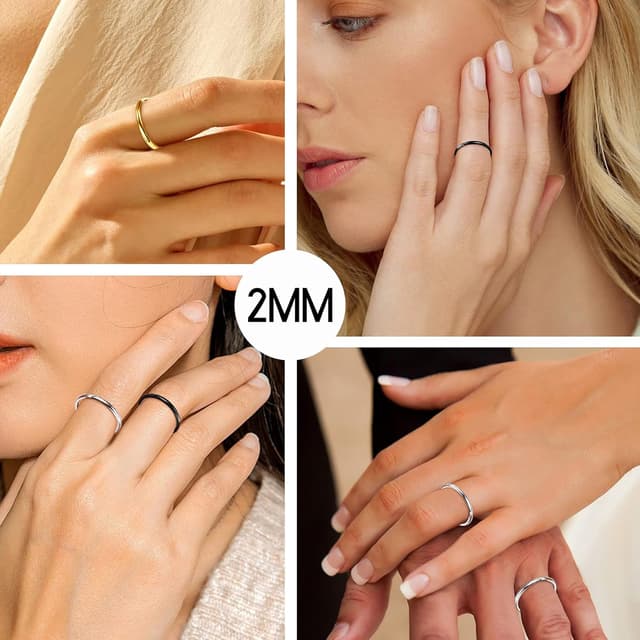 Thumbnail 6 de Bestyle Bagues simples en acier inoxydable 316L : anneau unisexe 2/4/6/8 mm, tailles 54 à 67