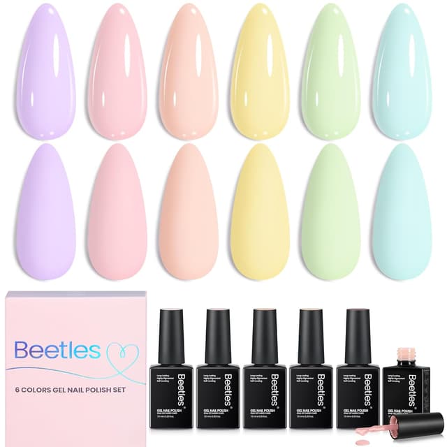 Detalle de Beetles Pastel Gel Polish Set (Afternoon Desserts Collection) – 6 Pastel Shades for UV/LED DIY Nails