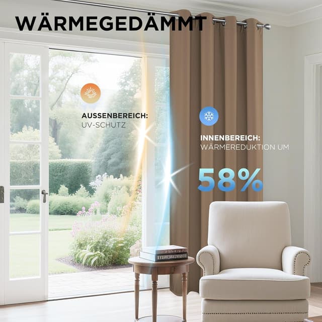 Thumbnail 4 de Joydeco Blickdichte Vorhänge 2er Set Cappuccino