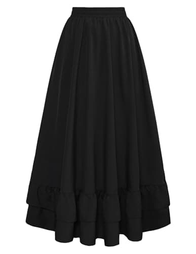Detalle de SCARLET DARKNESS Jupe longue médiévale seampunk à taille haute, double couche à volants, noir (XXL)