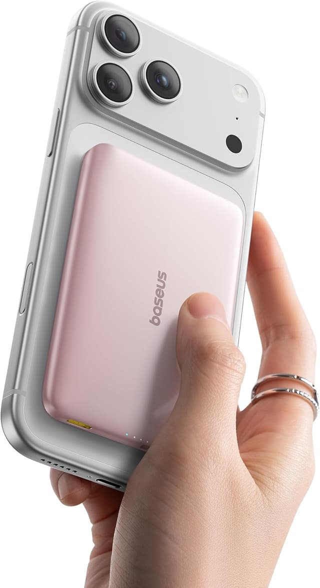 Detalle de Baseus Picogo AM41 Power Bank 10000mAh Qi2 MagSafe magnetico 15W/27W ultra sottile rosa