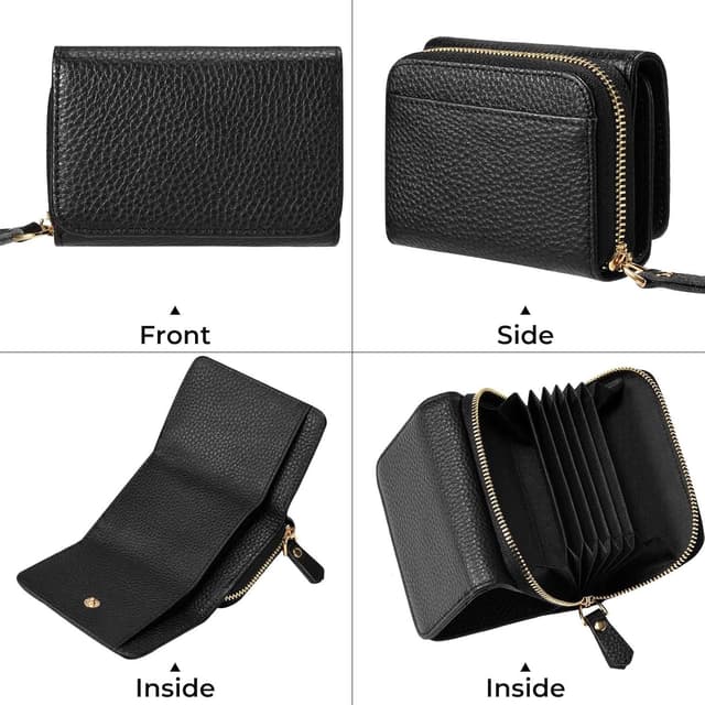 Detalle de RRANCharltu kleine Portemonnaie Damen aus Leder mit RFID-Schutz (10 x 7,5 x 3,5 cm) – Schwarz