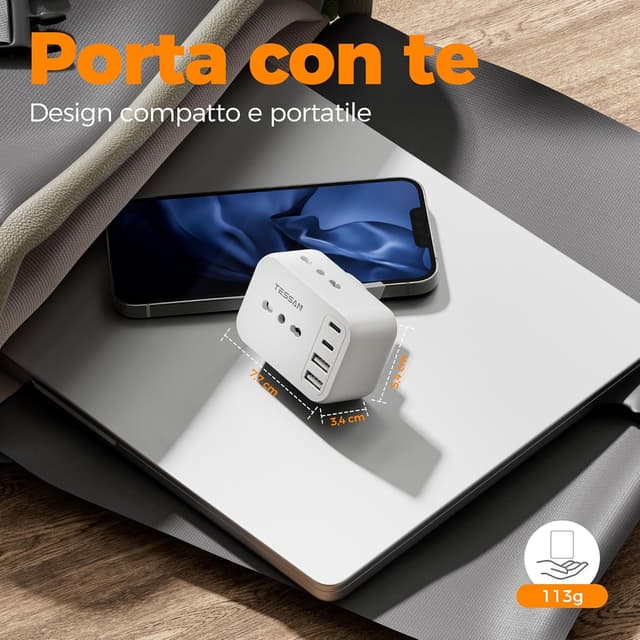 Detalle de TESSAN adattatore presa inglese 7 in 1 con 2 USB-C e 2 USB-A (Tipo G) fino a 3.250 W