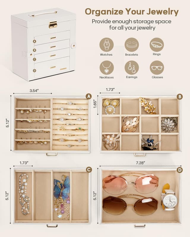 Detalle de Homde Jewelry Box 10.43" Large Organizer 💍