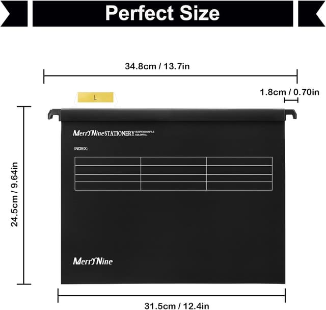 Detalle de MerryNine A4 Suspension Files (24 pcs) with Tabs & Card Inserts – polypropylene hanging file dividers