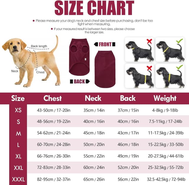 Detalle de BT Bear Dog Winter Coat (Fleece Jacket Vest) – Soft warm fleece for medium to large dogs, Red (XL)