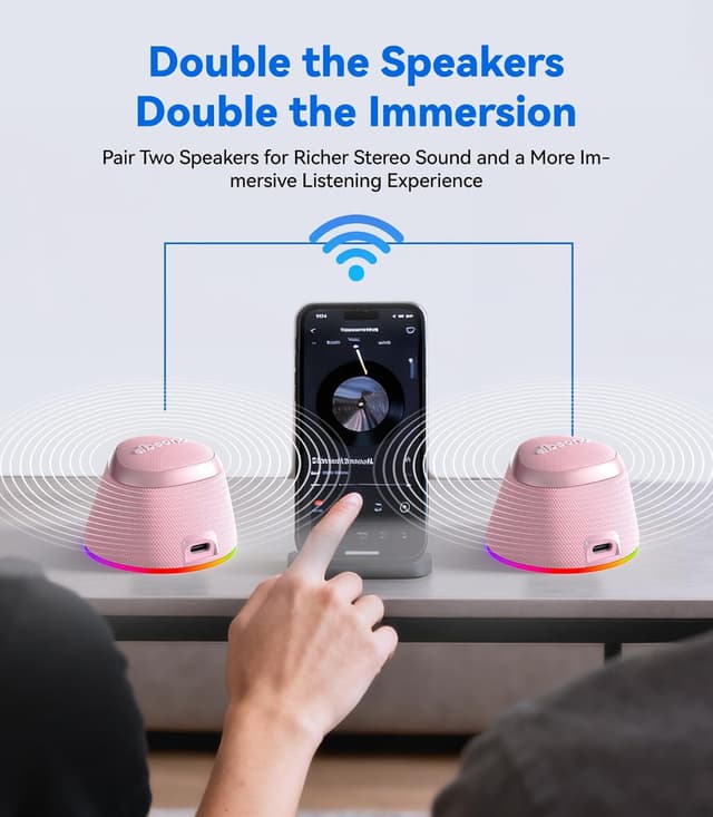 Thumbnail 6 de Portable 2-in-1 Bluetooth Speaker Phone Stand (Magnetic) with IPX5, 9 Light Modes & TWS – Rose Pink