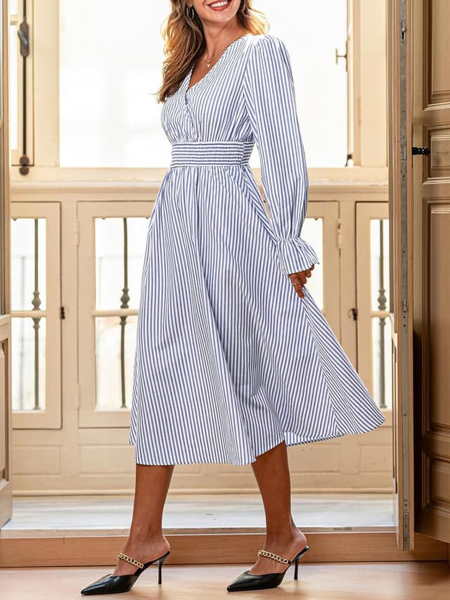 Detalle 2 de CUPSHE robe rayée col en V, taille smockée