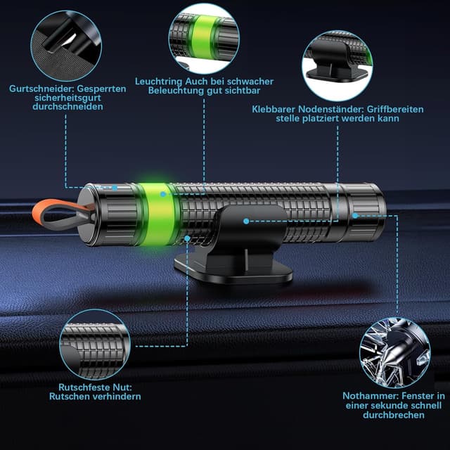 Thumbnail 6 de Queltrix 2-in-1 Notfallhammer mit Gurtschneider (2 Stück, nachleuchtend) und Glasbrecher