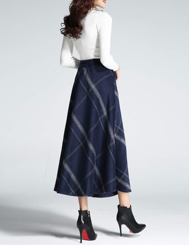 Thumbnail 2 de Tanming Wool Plaid A-Line Skirt