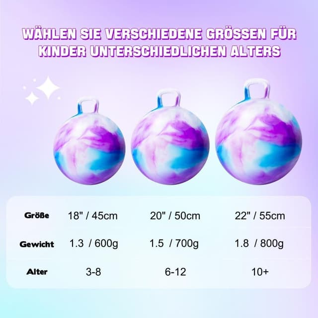 Detalle de U&C Planet Hüpfball für Kinder (50 cm) mit Pumpe, violette Wolke – bis 150 kg belastbar, für drinnen & draußen