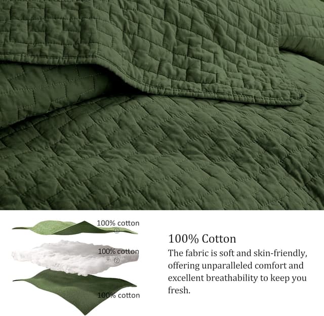 Detalle 1 de palassio Olive Green 100% Cotton Quilt California Cal King Bedding Set (3-Piece) with 2 Pillow Shams