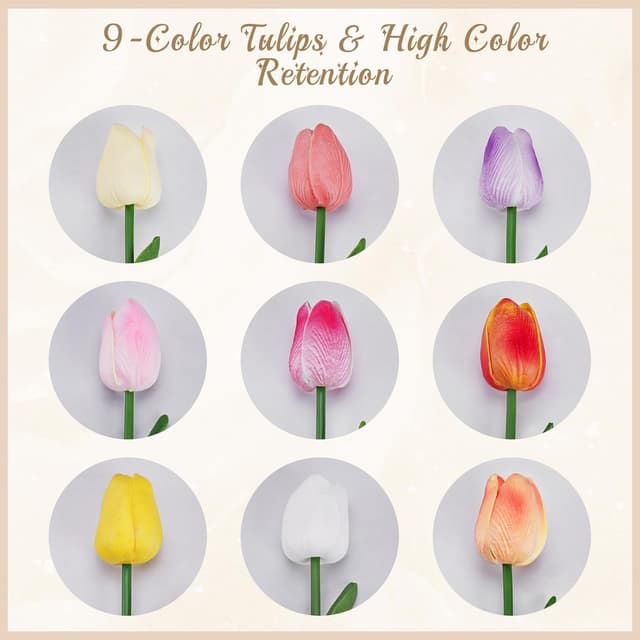 Detalle de DBBCMEW Artificial Tulips (18pcs) – Multicolour faux tulip stems for wedding, DIY and home décor (NO vase)