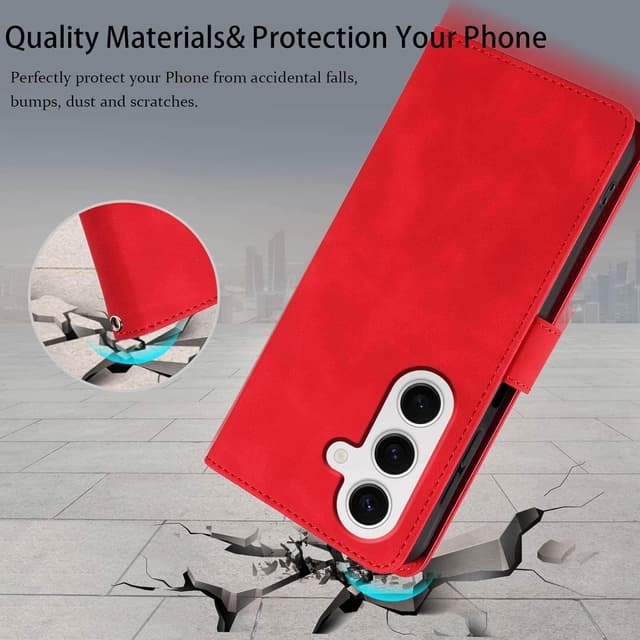 Detalle 2 de GOTOURED Wallet Case for Samsung Galaxy S24 (Red) with RFID Blocking, 4 Card Slots & Detachable Wrist Strap, Kickstand