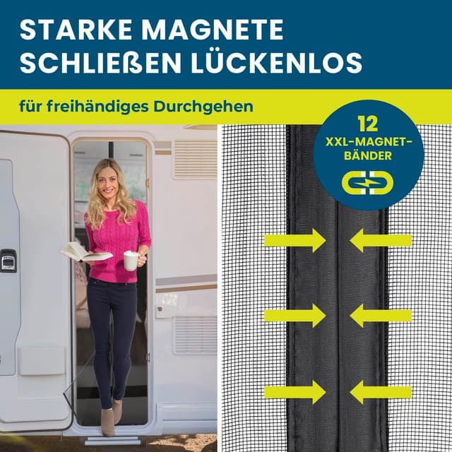 Detalle de Hoberg Insektenschutzvorhang für Campingwagen 60 x 180 cm mit XXL-Magnetbändern – selbstschließend
