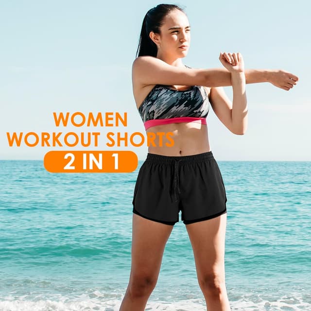 Detalle de Yevrimow Women’s 2-in-1 Running Shorts with Liner Pockets (High-Waisted)