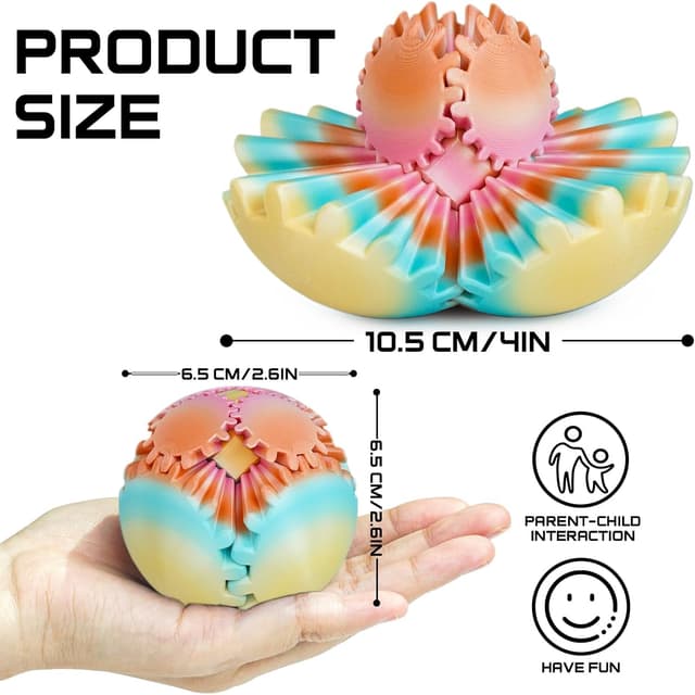 Detalle de 3D Printed GearSphere fidget toy – Multicoloured rotatable gear ball (Sunset Mirage, 2.5")