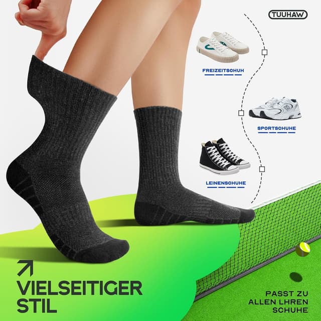 Detalle de TUUHAW 6 Paar Socken für Herren & Damen – atmungsaktive Tennissocken aus Baumwolle