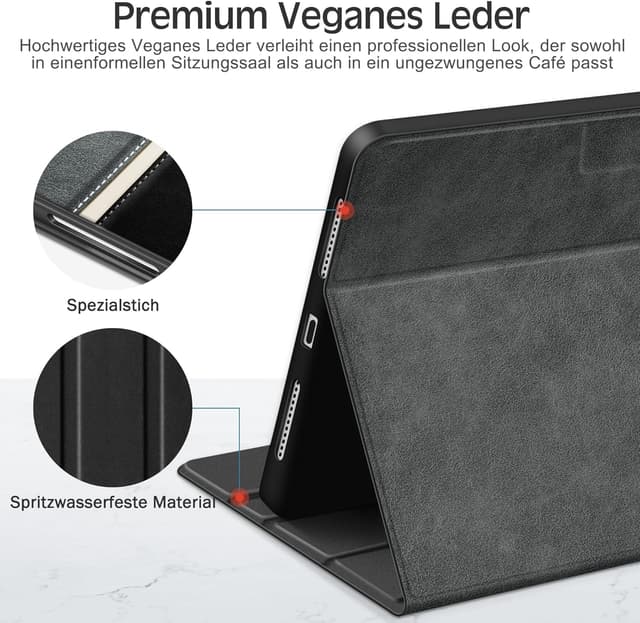 Detalle 2 de KingBlanc Schutzhülle für iPad 11 (A16, 11. Generation 2025) & iPad 10,9 (10. Generation 2022) – mit Stifthalter, Auto Schlaf/Wach & Ständer, Schwarz